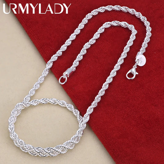 16-24 inch for women men Beautiful fashion 925 Sterling Silver charm 4MM Rope