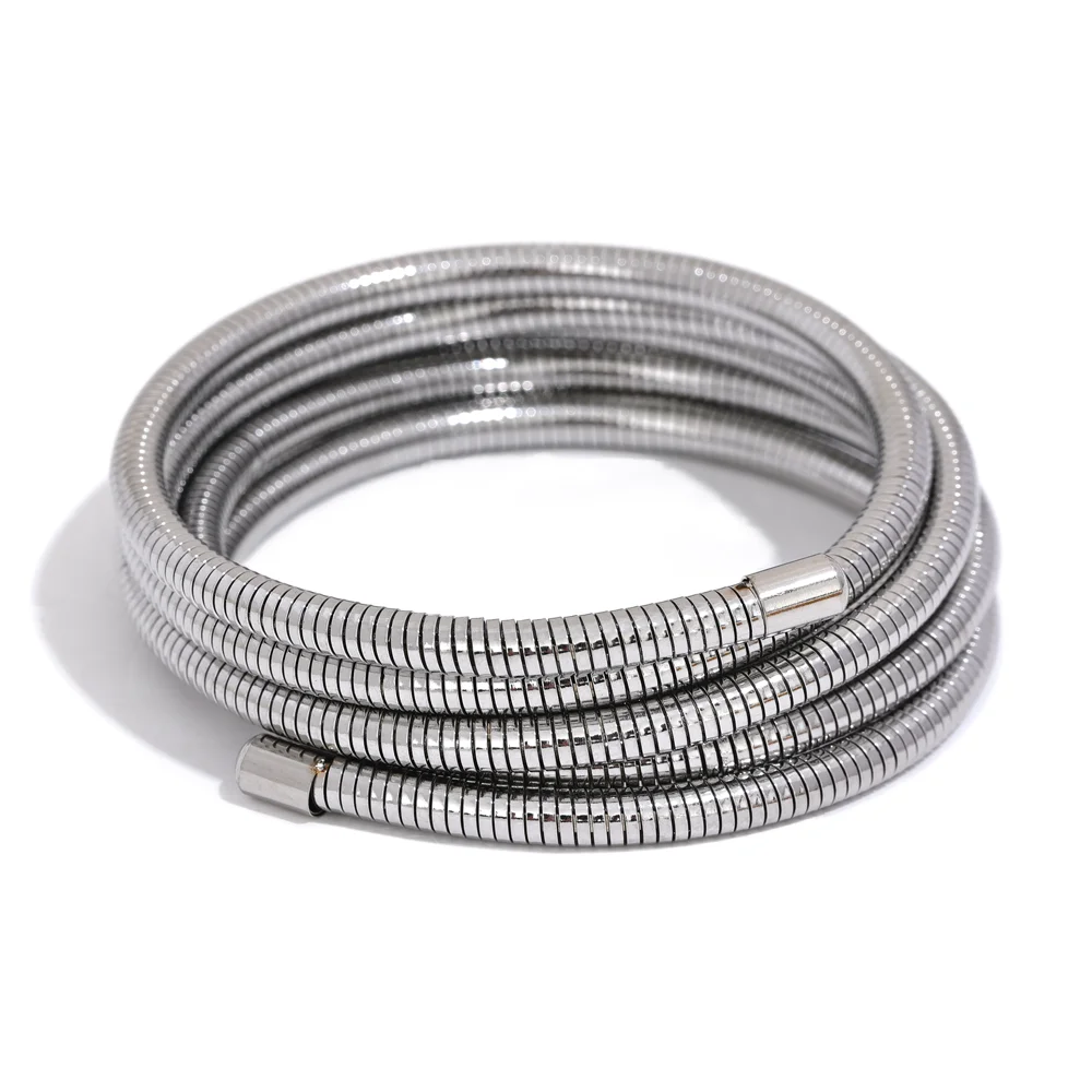 Yhpup Stainless Steel Stackable Multi-Layer Wrap Arm Bracelet Bangle Metal Elastic Waterproof Fashion Unisex Jewelry Men Women
