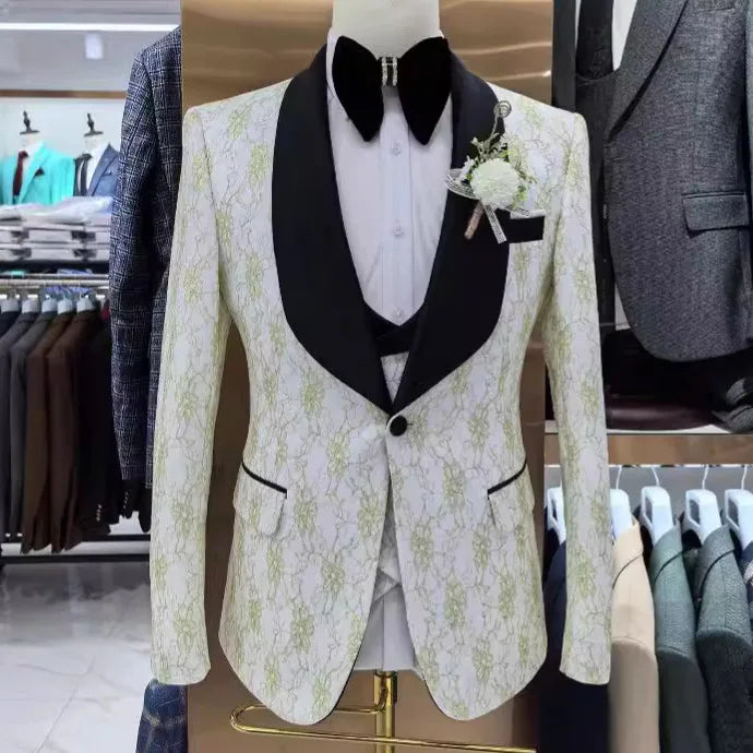 Tuxedo for Mens: Men's Lapel Collar 3 Piece Suit Set Coat Vest Trousers / Business
