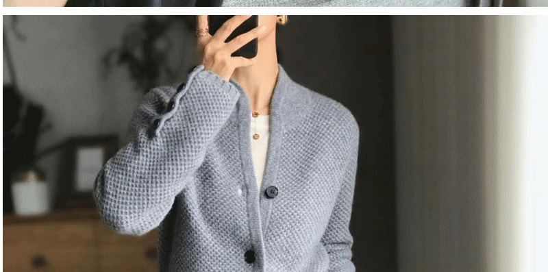 Autumn Winter Thickened 100% Cashmere Wool Cardigan Women Stand Neck