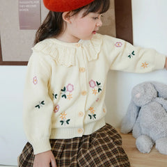 Flower Girl's Cardigan Sweater Spring Fashion Cotton Coat Beige Sweet Jacket