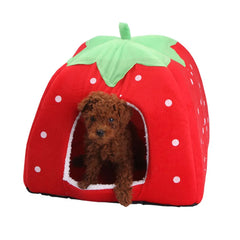 Cute Strawberry Pet Dog Cat House Foldable Warm Soft Winter Dog Bed Sofa Cave