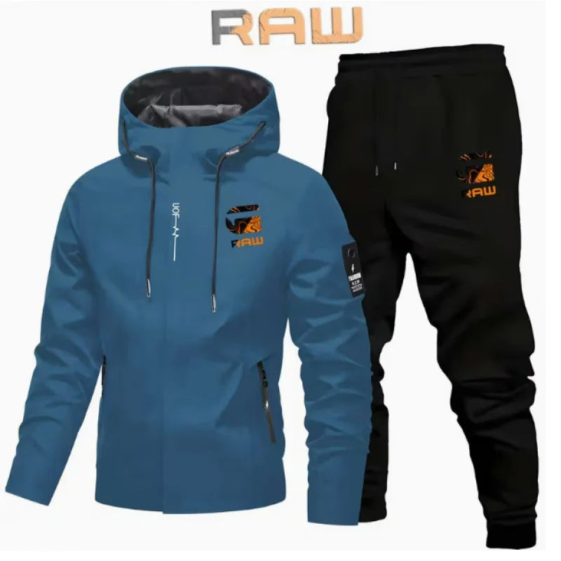 2pcs Men'S Softshell Jacket and Pants Set | Hooded, Non-Stretch Fabric, Print Pattern, Casual Style, Perfect for Fall/Winter