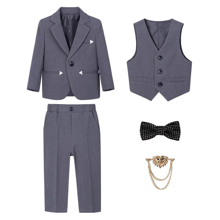Children Boy Elegant Gray Blue Wedding Suit Teenager Boy Formal Khaki Suit Set Kids Boys Slim Fit Suit Suit For Children Wedding