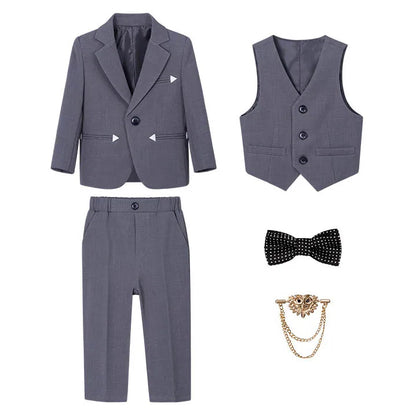 Children Boy Elegant Gray Blue Wedding Suit Teenager Boy Formal Khaki Suit Set Kids Boys Slim Fit Suit Suit For Children Wedding