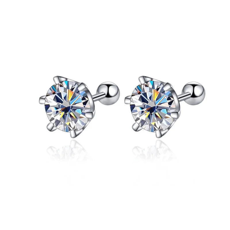 Gica Gema 0.5-2ct Moissanite Screw Stud Earrings D Color 925 Sterling Silver Diamond Earrings For Women Wedding Fine Jewelry