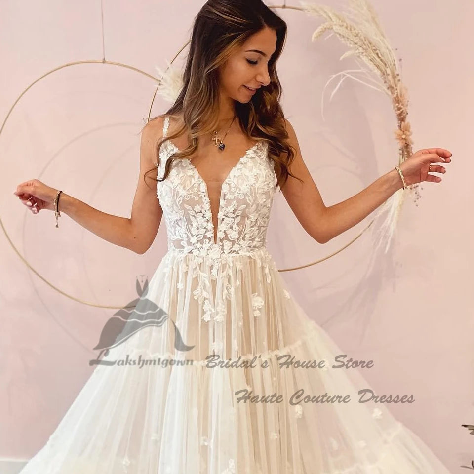 Evening wear Dresses: Bridal Boho Wedding Dress Beach Wedding Dresses V neck