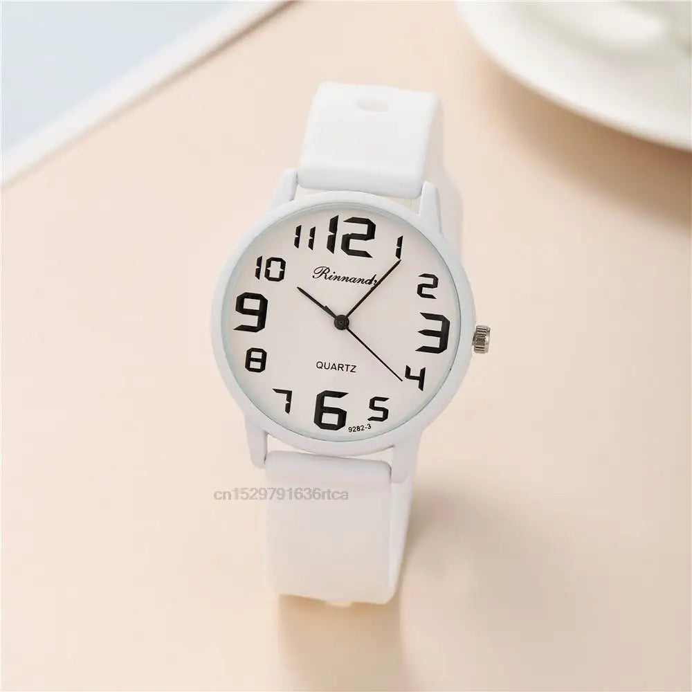 Women Fashion Silicone Watches Set Minimalist High Number  Qualities Big Dial Ladies Quartz Wristwatches With Casual Clock Gifts