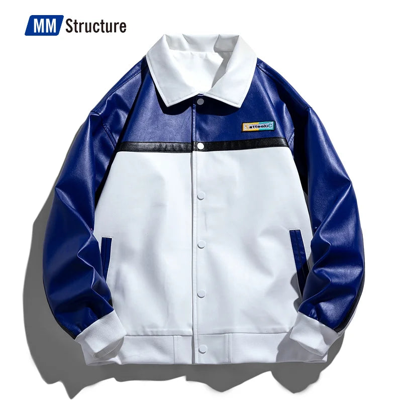 Unisex Embroidery Varsity Leather Jacket Harajuku Patchwork Streetwear Men Vintage