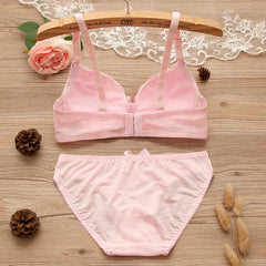 Girl Sweet Wireless Bra Lace Bows Underwear Sets Breathable Small Breast Bralette