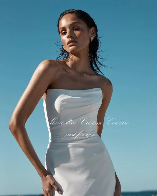 White Bridesmaid Dresses: Wedding Dresses Sleeveless Strapless Beach Bride Dress