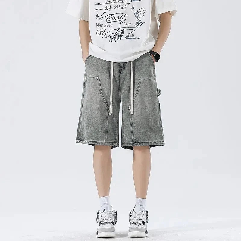 Men's Denim Shorts Summer Loose Vintage Hip-hop Cargo Moto Short