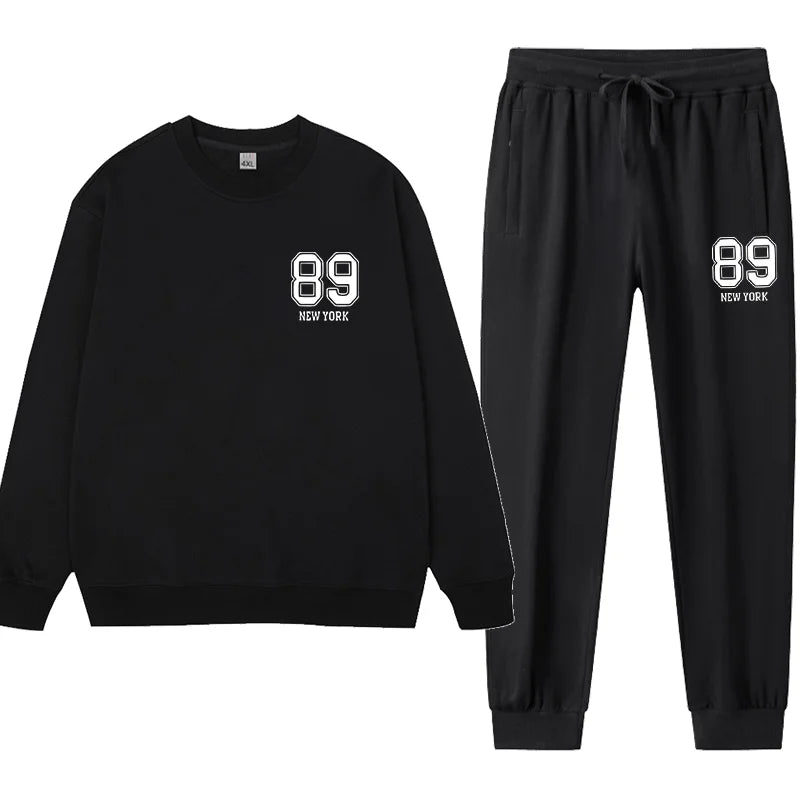 2pcs Men's Sweatshirt Sweatpants Plus Size 1XL-7XL Sports Fashion Casual Printed Male Round Neck Pullover Trousers Set 110-185KG