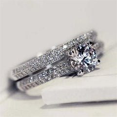 Gold Silver Colors Rings for Women Trendy Metal Inlaid White Zircon Wedding