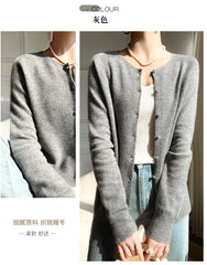 Women 100% Wool Cardigans Sweater Solid Casual Warm Outerwear