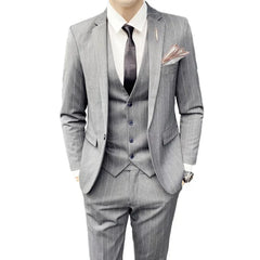 Blazers Jacket Pants Vest 3 Pieces Set Men's Casual Stripe Business Groom Wedding Suit