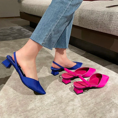 New Brand Women Sandal Shoes Thin Low Heel 4cm Pumps Dress Shoes Ladies Fashion Pointed Toe Shallow Slingback Mules 2024