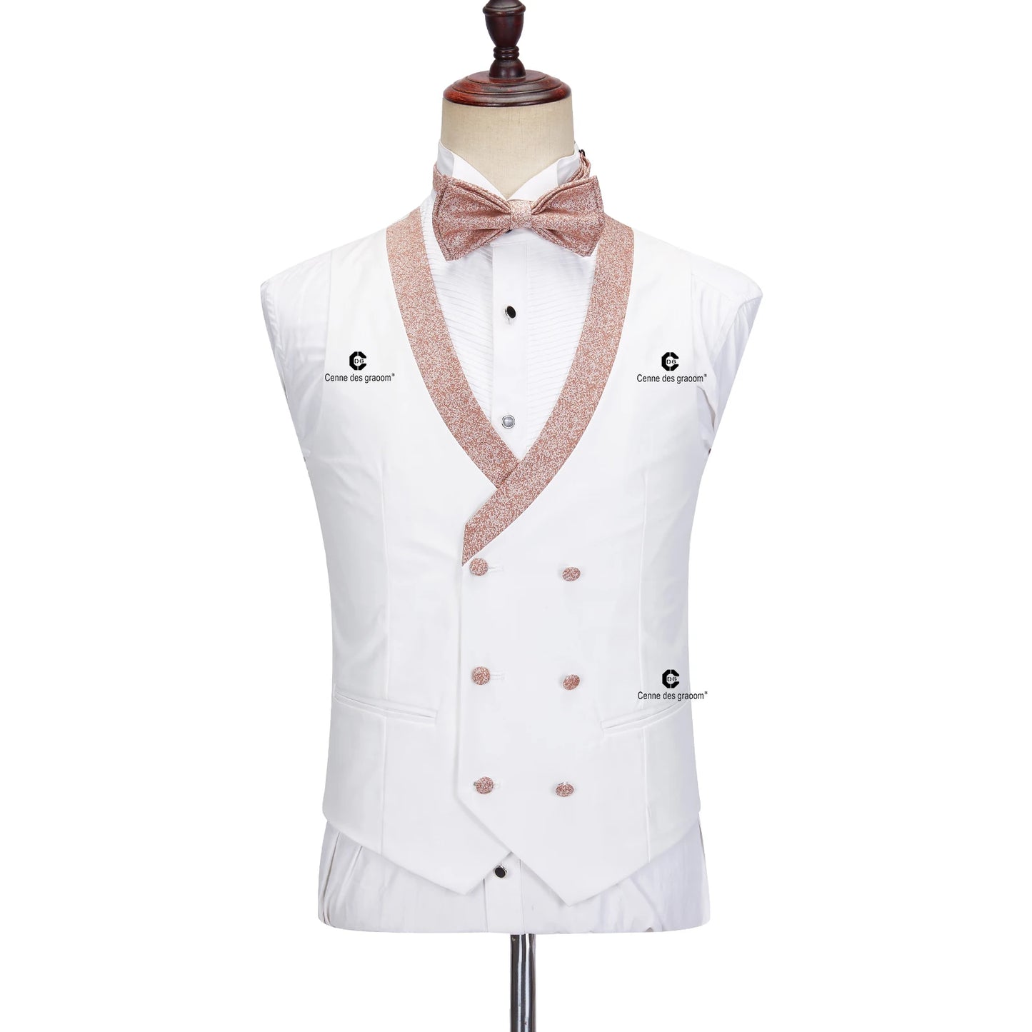Tuxedo for Mens: Elegant Suits for Men White Tuxedo Jacket Vest Pants with Bowtie