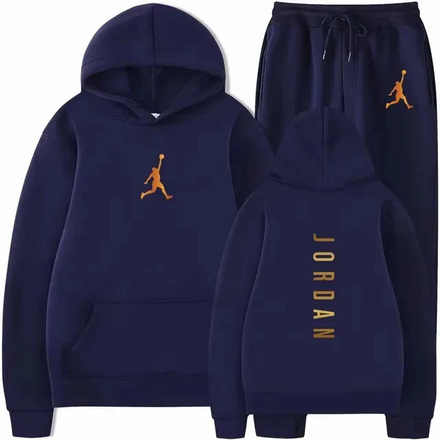 Men's pullovers for autumn and winter, solid-color hoodie + stretch waist jogging pants two-piece set, fashionable outdoor casua