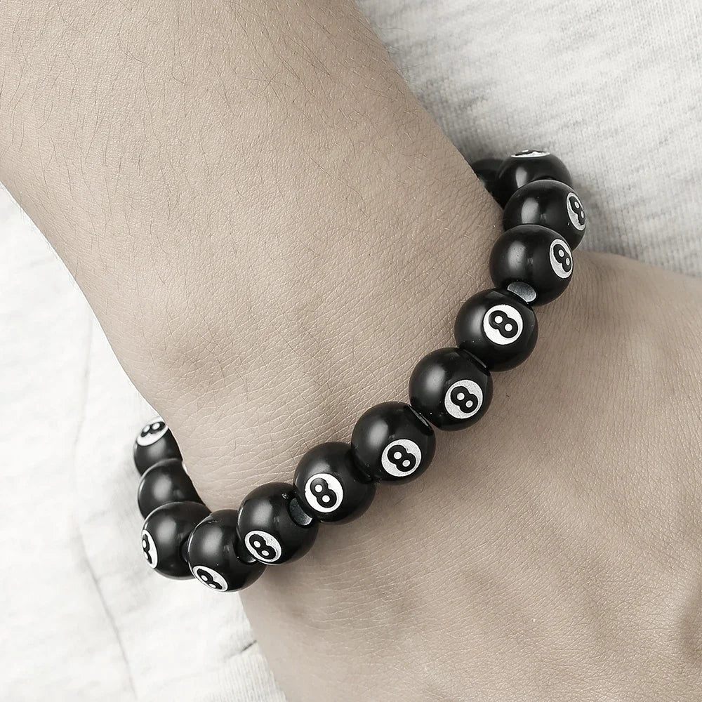 Hot-Selling Creative Billiards Black 8 Bead Bracelet Billiards Figure Eight Elastic Bracelet Accessory Couple Bracelet Jewelry