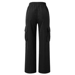 Womens Cargo Pants Elastic High Waist Wide Leg Trousers Straight Leg Joggers