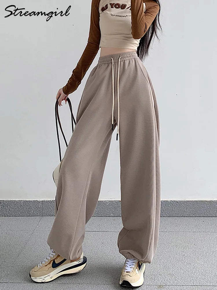 Winter Khaki Baggy Sweatpants For Women