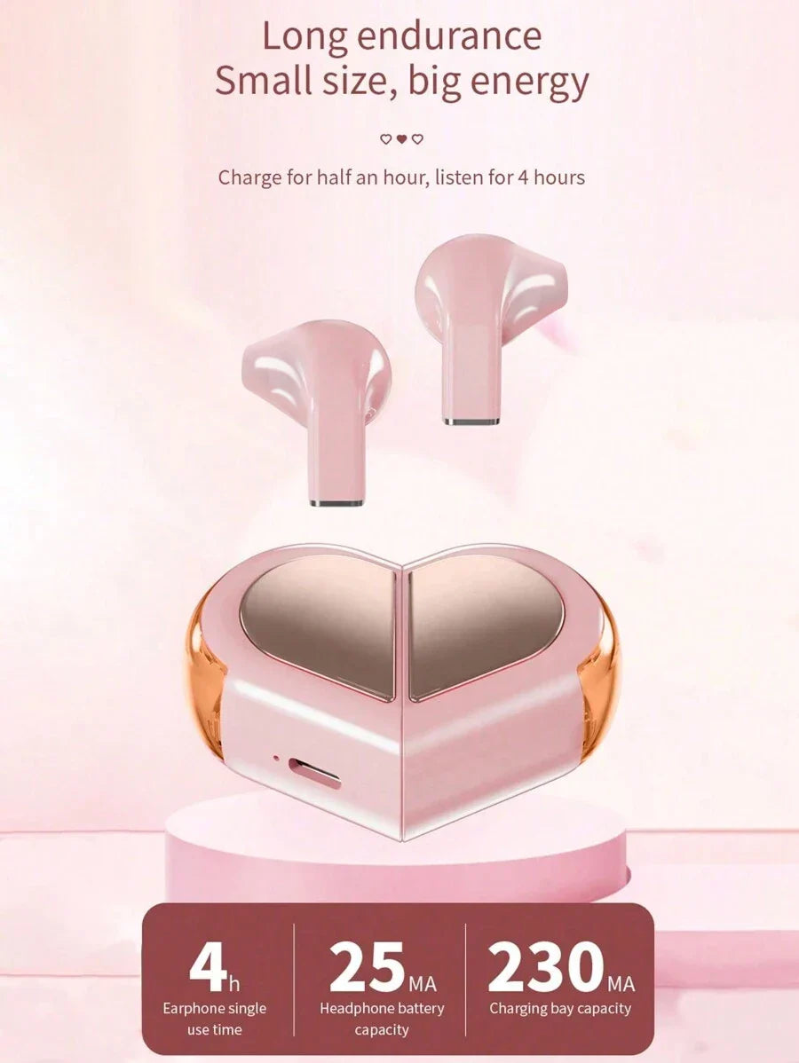Heart-shaped Rotatable Wireless Bluetooth Earphones Stereo Sound Headphones Touch Control Earbuds Gamer Headsets gifts for girl