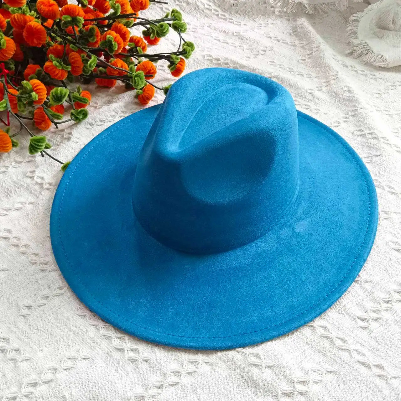 Vegan Suede Fedora Rancher Hats Blank Hats for Burning Multicolor teardrop shaped Top 9.5cm Brim Unisex Jazz Hat Church Hat