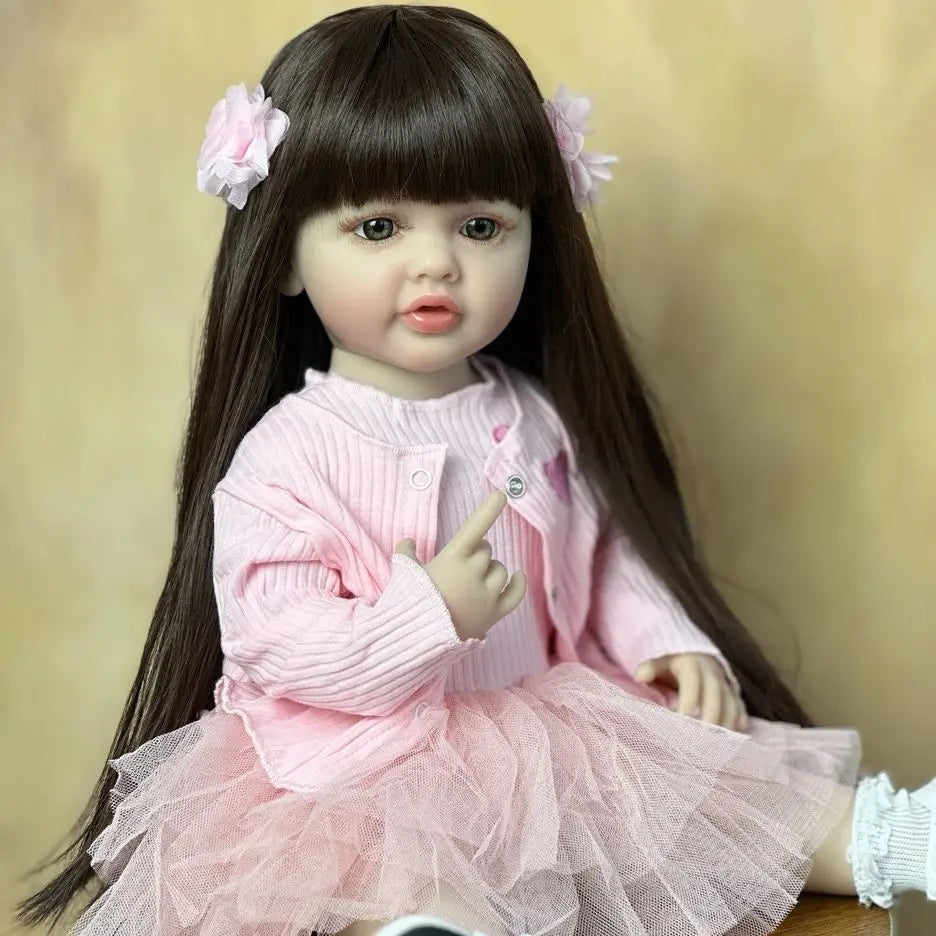 BZDOLL 55CM 22Inch Can Stand Reborn Baby Lifelike Girl Doll Full Soft Silicone Body Princess Toddler Bebe Birthday Gift