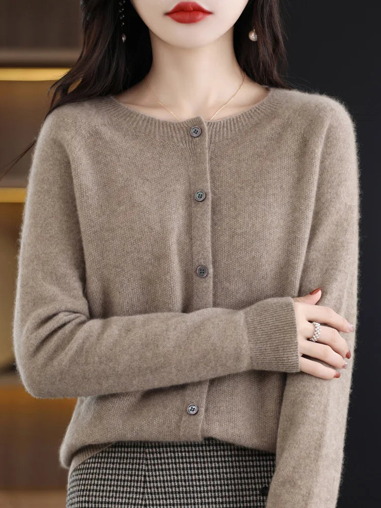 Long Sleeve 100% Merino Wool Sweaters Cashmere Cardigan Spring Autumn Women