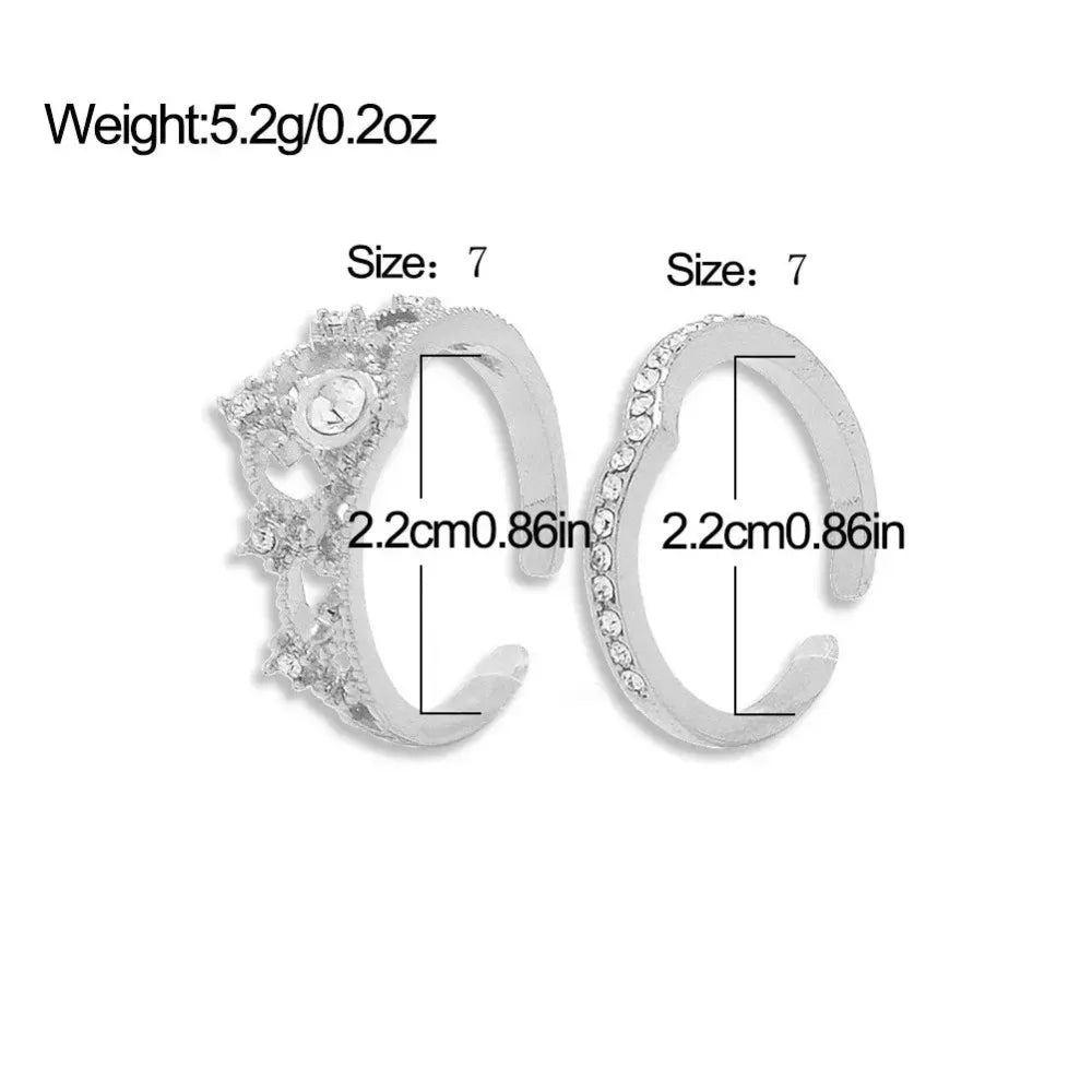 Stainless Steel Crystal Crown Adjustable Ring Irregular Geometry Vintage Rings Set for Women Girls New Fashion Jewelry Gift