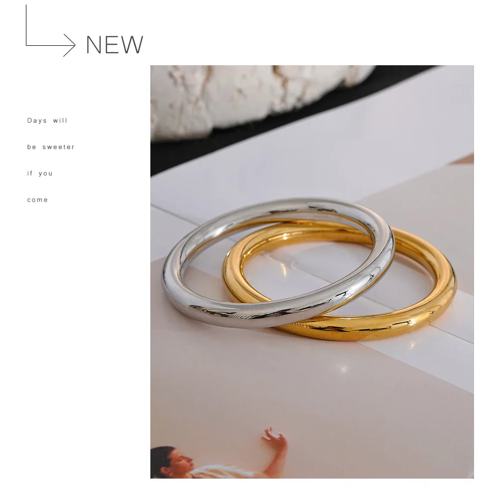 Yhpup 65mm Polished Textured Waterproof Stainless Steel Big Bracelet Bangle Statement Glossy Minimalist Jewelry High Quality