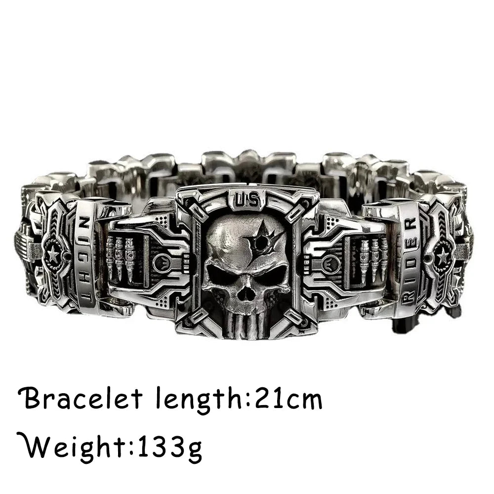 Vintage Charm Skull Bracelet Punk Hip Hop Rider Bracelet for Men Boy Gift High Quality US Street Motorcycle Jewelry Dropshipping