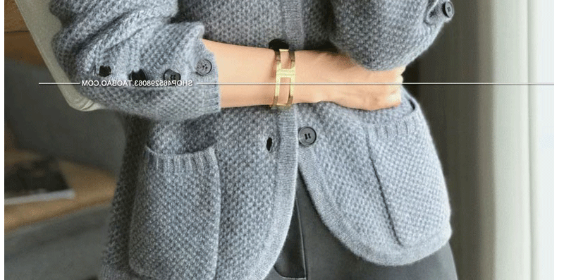 Autumn Winter Thickened 100% Cashmere Wool Cardigan Women Stand Neck