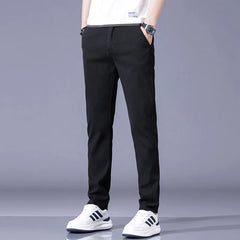 Casual Men‘s Stretch Slim Business Pants Male Classic Formal Work Suit Elastic Waist Pants