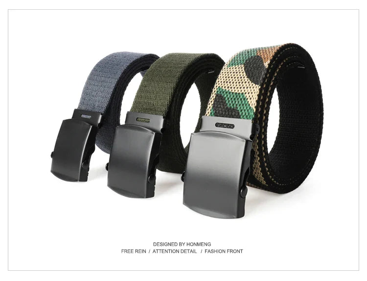 New Unisex Automatic Buckle Fashion Nylon Belt Classic Popular Casual Light Practical Woven Smooth Women Men Canvas Belt 3.8cm