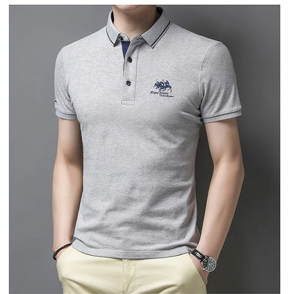 Summer New Men's Embroidered Polo Collar 100% Cotton Short Sleeved Polo Shirt Fashion Solid Color Casual Top T-shirt M-4xl