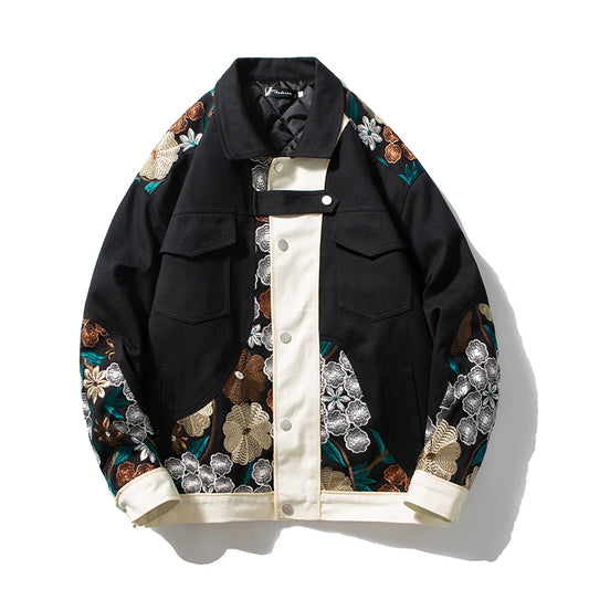 Men Flowers Print Cotton Twill Winter Casual Jacket Slim Fit Design Streetwear