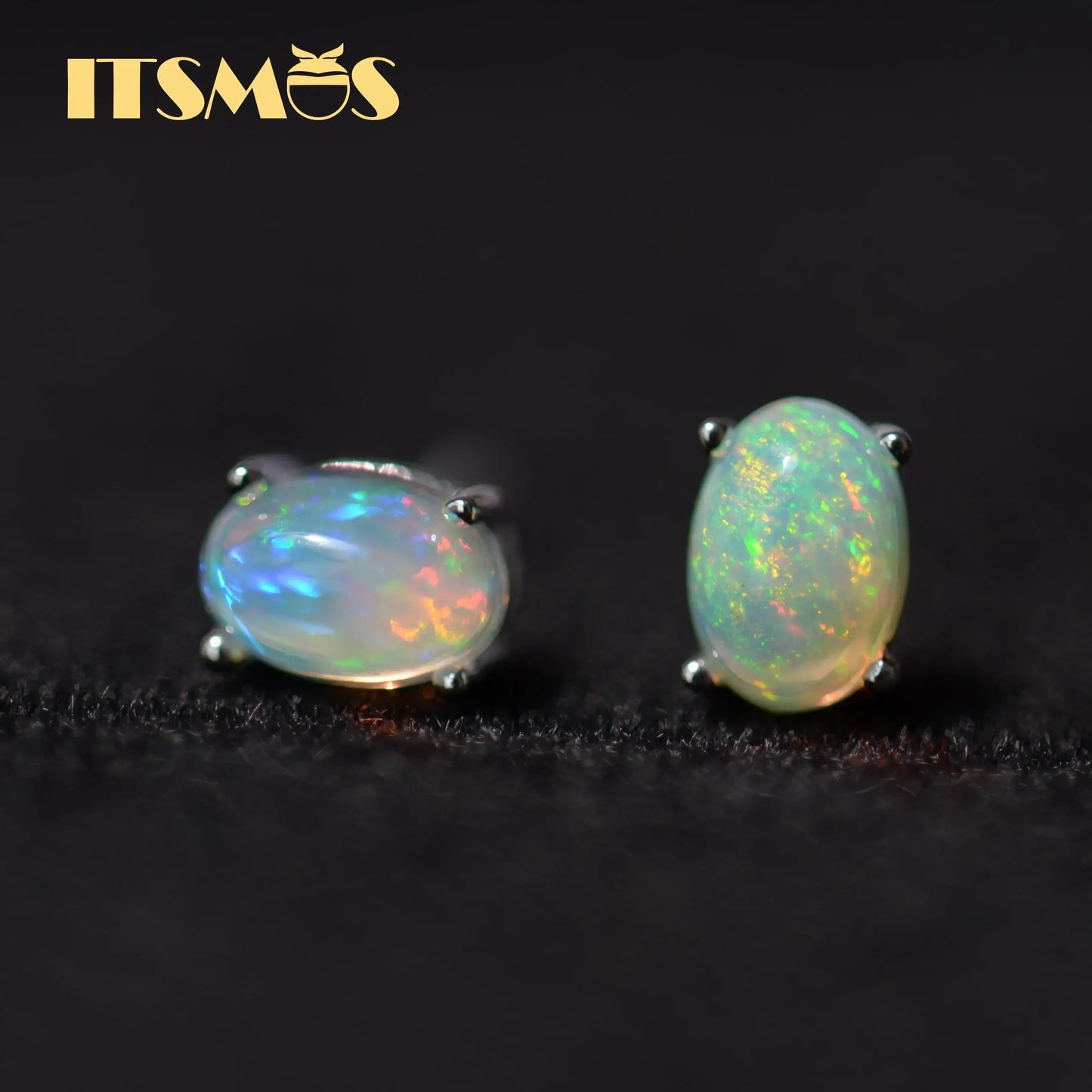 ITSMOS Natural Stone Opal Earrings Silver Post Lucky Hope Elf Studs Earring Lover Colorful Jewerly for Women Gift  High Quality