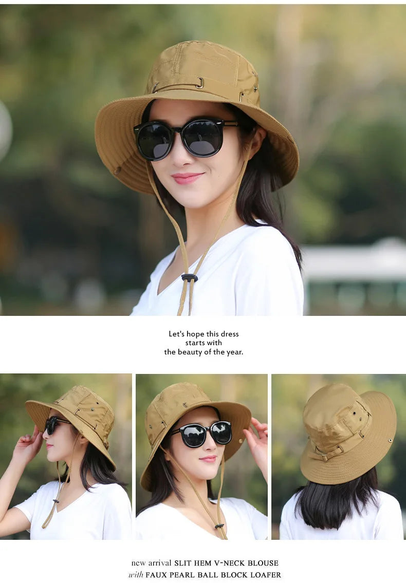 Unisex Summer Sunscreen Wide Brim Bucket Hats Women UV Protection Waterproof
