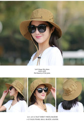 Unisex Summer Sunscreen Wide Brim Bucket Hats Women UV Protection Waterproof