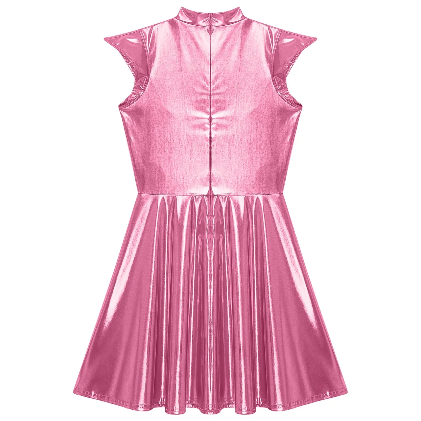 Womens Cocktail Dress Shiny Metallic Dress Alien Space Cap Sleeve High Waist A-line Dress for Halloween Party High Street Dress