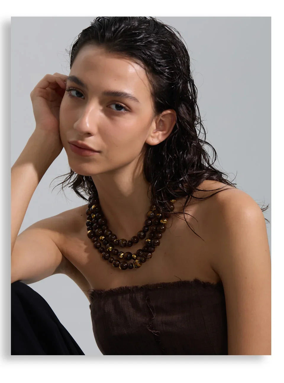 Yhpup Arrivals Handmade Jewelry Simulated Pearls Round Beads Chain Layered Necklace Earrings Stainless Steel Flower Chic Jewelry