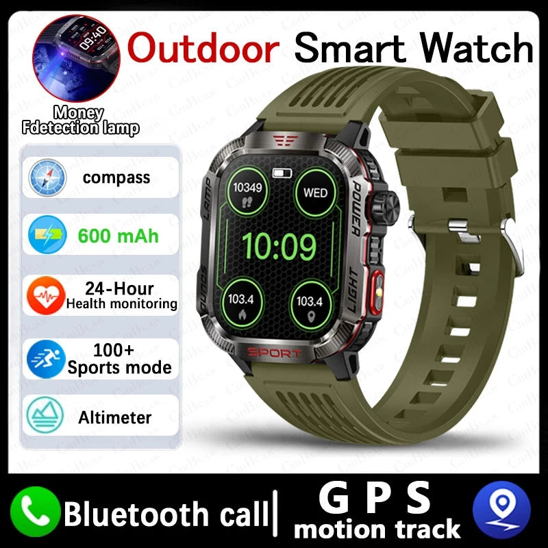 Outdoor Sports Smart Watch Men 2.01" GPS Tracker Compass LED Flashlight 600mAh Battery Waterproof Bluetooth Call Smartwatch Man