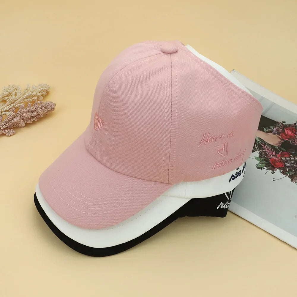 Kids Baseball Caps for Boys Girls Sun Hat Love Heart Hollow High Ponytail Caps Children Adjustable Baseball Caps for 4-12 Years