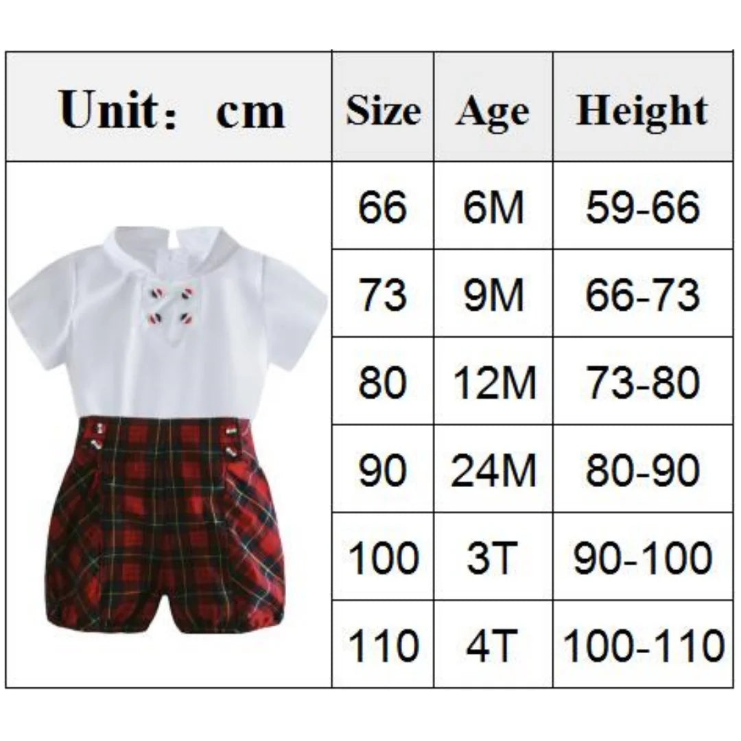 Short Sleeve Top Boy Spanish Clothes Red Plaid Shorts Set 6-48 Months Children Gentleman Formal Outfit Baby Cotton Birthday Suit