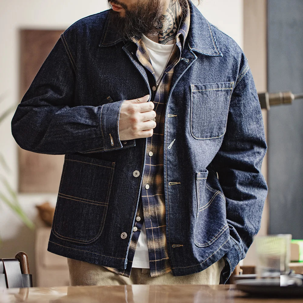 Retro Four-pocket 14oz Jacket Lapel Single-breasted Denim Jacket
