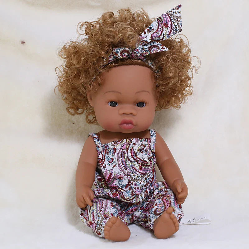 14inch Full Body Vinyl Bebe Reborn Dolls Soft Lifelike Baby Toys American Reborn Black Baby Doll Vinyl Baby Doll Toys Girls Boys