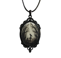 Gothic Crow Forest Charm Necklace Cross Crow Pendant Necklace Mystic Witch