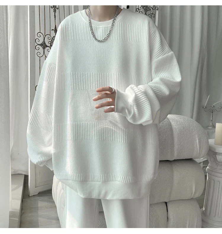 Hoodies Jacquard Sweatshirt Mens White Pullover Streetwear Casual Fashion Clothes